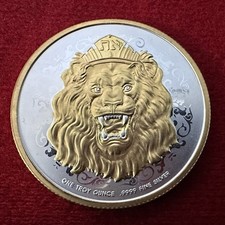 1 Troy Oz .9999 Silver 2025 Niue Roaring Lion Coin- 24K Selective Gilding by SFS picture
