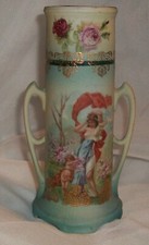 ELEGANT ANTIQUE FRENCH TAPESTRY HANDLED VASE WITH DORE BRONZE 7788 POMPADOUR picture