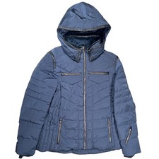 Obermeyer Devon Down Jacket Women 14 Blue Insulated Hooded Puffy Ski Coat Resort picture