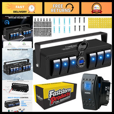 Waterproof 6 Gang Rocker Switch Panel 12V/24V DC with USB Ports for Boat, Car, R picture