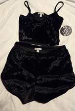 NWT Vintage Derek Heart Women’s Black Velvet 2-Piece Tank & Shorts Set, Size M picture