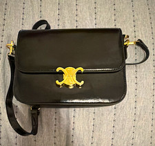CELINE Black Logo Flap Crossbody Bag Gold Hardware Women’s Solid Rectangle picture