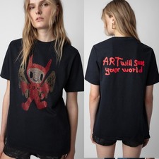 Women French Zadig&Voltaire Rhinestone Demon Doll Short Sleeve T-Shirt Tops SML picture
