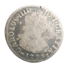 1795 MEXICO CITY 2 REALES SPANISH COLONIAL SILVER PINHOLED COIN CHARLES IIII picture