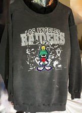 Vtg 1993 GENUS LA Raiders Looney Tunes Sweatshirt XL Faded Charcoal Marvin Taz B picture