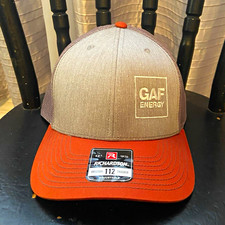Richardson 112 Trucker Hat Gray/Orange GAF Energy Adjustable Mesh Back picture
