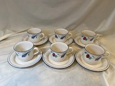 Set of 6 Lenox Poppies on Blue Cups and Saucers EUC 12 Pieces picture