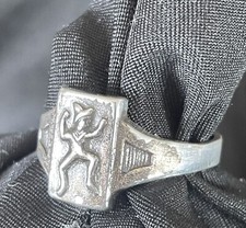 Vintage BROWNIE GIRL SCOUT STERLING SILVER ELF RECTANGULAR RING-ADJUSTABLE-1962 picture
