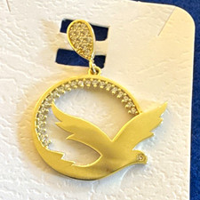 10k Yellow Gold Bird Circle Charm Pendant Pavé Diamond Bail Round Clear CZ’s picture