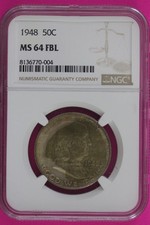 1948 P MS 64 Full Bell Lines Ben Franklin Silver Half Dollar NGC FBL Slab 86 picture