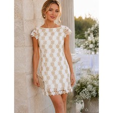 Lilly Pulitzer White & Gold Barbara Crochet Floral Lace Sheath Dress Size 8 picture