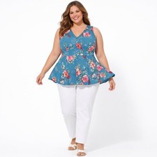 Torrid Blue Floral Button Front Peplum Tank with Tie Waist NWT picture