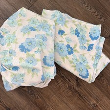 Vintage Sheet Blue Floral, Flat sheet, Double, Full Size MCM 70s Green Fitted picture