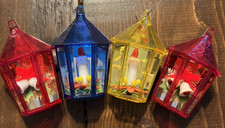 4 Vtg Lantern Candle Bell Jewel Brite Christmas Diorama Ornament Grannycore MCM picture