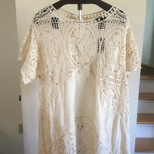 Lane Bryant Mixed Crochet Lace Peasant Tunic Cream Ivory Plus Size 26/28 4X NWT picture