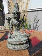 FINE ANTIQUE TIBETAN BUDDHIST BRONZE TARA SCULPTURE 19TH CENTURY 3 FACES FIGURE picture