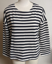 Women's COS Black & White Striped Boxy Cropped Long Sleeve Crew Neck Top Small picture