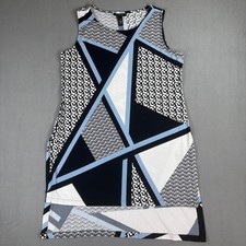 Alfani Tunic Top Womens Medium Blue Geometric Colorblock Good Asymmetrical Hem picture
