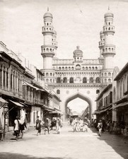 Charminar Hyderabad India Street Scene Monument Archway People Vtg. Photo 19thC. picture