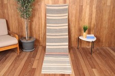 Striped Kayseri Rug Kilim Rug Wool Runner Rug, Gray and Beige Rug, 1.9 x 7.2 ft, picture