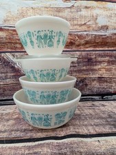 Pyrex Turquoise Amish Butterprint Mixing Bowls 401, 402, 403, 441 & 470-C Lid picture