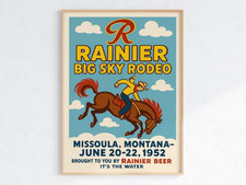Rainier Big Sky Rodeo Poster 1952 Missoula Montana Cowboy Print Vintage Western picture