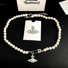 【In Box/Drawstring】Vivienne Westwood Orb Necklace Choker White Clip Pearl Silver picture
