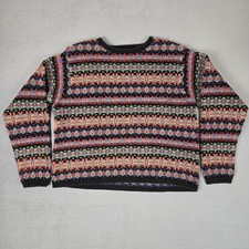 VTG LL Bean Sweater Womens Geometric Stripe Colorful Cotton Pullover Crew USA picture