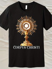 Men's Catholic Eucharistic Adoration T-Shirt - Corpus Christi Latin Mass Design picture