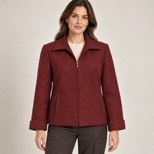 L.L. Bean Womens 8 Wool Lambswool Full Zip Jacket Burgundy Red Made USA Office picture