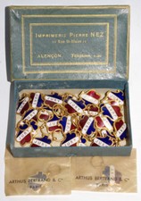 ARTHUS BERTRAND LOT 29 JURY BADGES COAT OF ARMS ENAMEL BLUE WHITE RED BOX 1930 picture