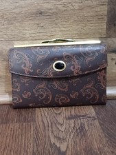 Vtg 60s French Gripper Paisley Clutch Purse Wallet Brown Leather Snap Closure picture