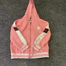 Gucci Zip Hoodie Kids Size 6 Pink Cotton Web Stripe Logo Long Sleeve Sweatshirt picture