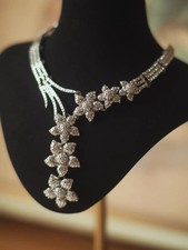 Vintage Style Crystal Floral Necklace Silver Tone Y Drop Statement Bridal picture