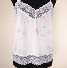 💖 NEW VTG BESTFORM Cami Tank Top Floral White Slip M Adjust Strap Nylon Lace 38 picture
