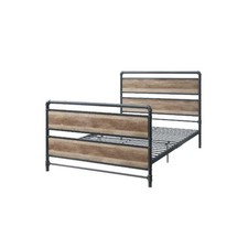 Full Industrial Bed Antique Oak Sandy Gray Pipework Metal Wood 78