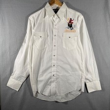 Vintage Wrangler 8 Seconds Bull Riding Pearl Snap Western Shirt White 16x35 picture