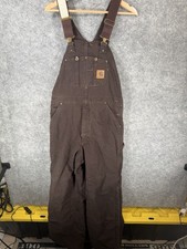 Carhartt Bib Overalls Mens 34x30 Brown Insulated Quilted Double Knee R27 DKB picture
