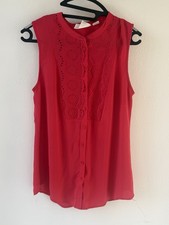 Maeve Womens Blouse Top Shirt Sleeveless Red Sz 8 Eyelet Lace Button Up Red picture