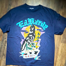 Ed Hardy Mens Graphic Logo T-Shirt L Navy Crew Neck Short Sleeve Double-Sided picture