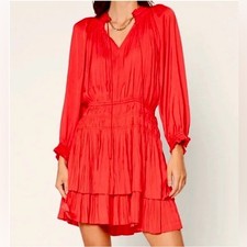 Current Air Anthropologie Red Poppy Smocked Waist Mini Dress Size Medium‎ Petite picture