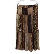 Vintage 90s Patchwork Tiered Maxi Skirt M Crinkle Earthy Whimsigoth Boho Witchy picture