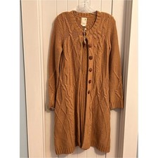 NWOT Anthropologie Far Away From Close Cable Knit Sweater Coat Tan Wool Small picture