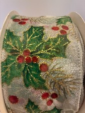 RIBBON, VINTAGE, DESIGNER DISPATCH, 40X30YDS, IVY W/BERRIES ON WHITE picture