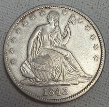 1843 SEATED HALF DOLLAR - VERY EARLY HALF - SHARP DETAILS  - ABOUT UNCIRCULATED picture