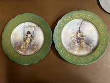 Pr Antique Green Sevres Style Limoges Porcelain Scenic Plates Signed Muville picture