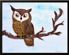 Rutenberg Original Acrylic 11x14 Folk Owl On Branch Painting Signed Art On Paper picture