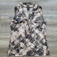 Ann Taylor Petite Brown Abstract Draped Cowl Neck Blouse Size 6P Office Chic picture