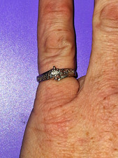 Vintage 10k White Gold 0.10 carat Diamond Solitaire Heart Filigree Ring size 6.5 picture