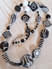 Vintage Kazuri Ceramic Bead Necklace Black And White Statement Necklace 24